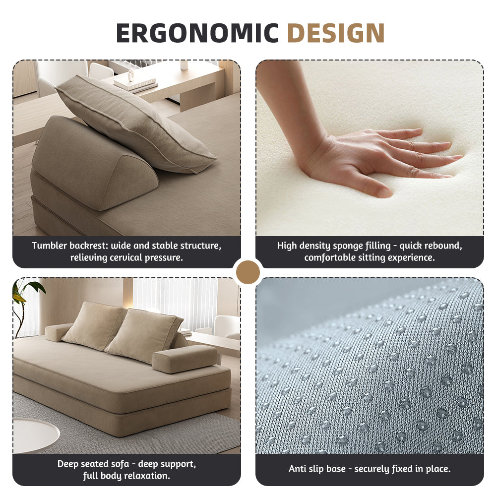 86.6"Multifunctional Convertible Sofa Bed with 2 Removable Backrests and 2 Pillows,Fuffy Chenille Fabric Sofa,Chaise Lounge,Game Pad,DIY Modern Upholstered Couch,Deep Seat Couch for Living Room,Office