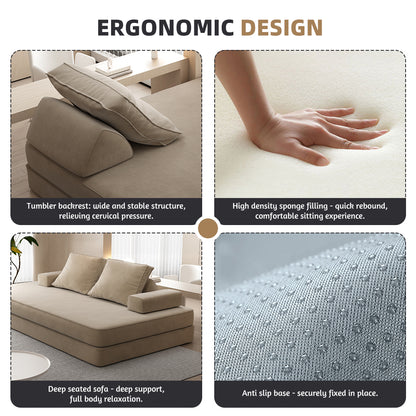 86.6"Multifunctional Convertible Sofa Bed with 2 Removable Backrests and 2 Pillows,Fuffy Chenille Fabric Sofa,Chaise Lounge,Game Pad,DIY Modern Upholstered Couch,Deep Seat Couch for Living Room,Office