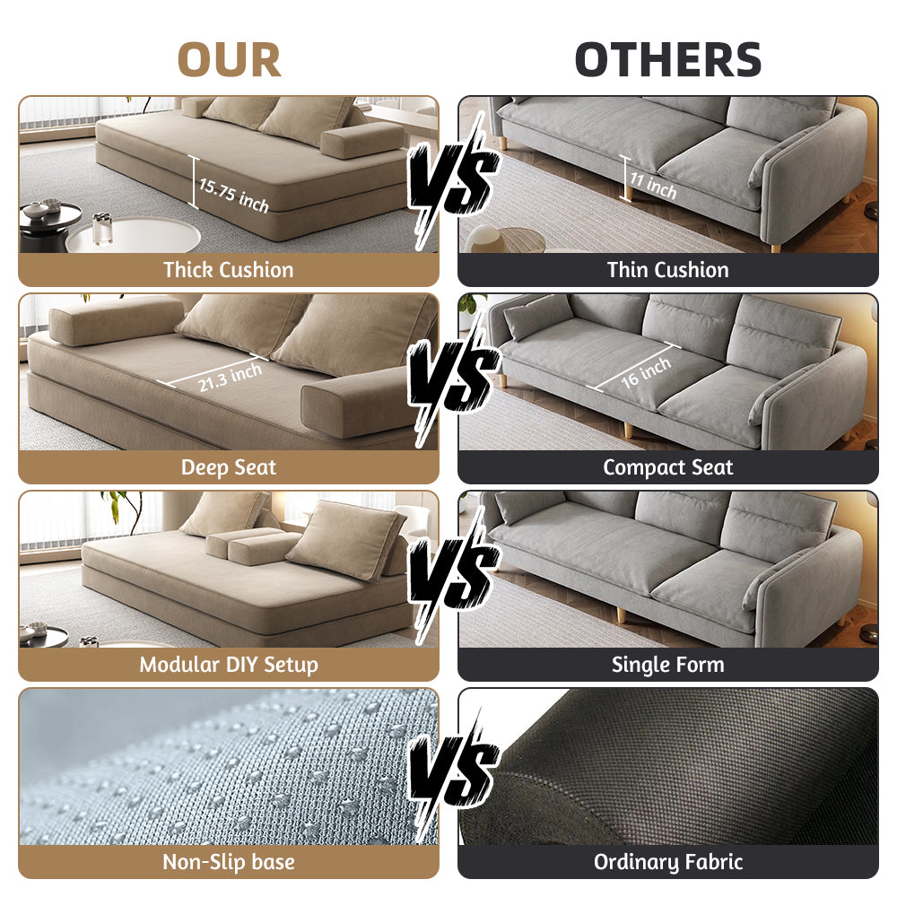 86.6"Multifunctional Convertible Sofa Bed with 2 Removable Backrests and 2 Pillows,Fuffy Chenille Fabric Sofa,Chaise Lounge,Game Pad,DIY Modern Upholstered Couch,Deep Seat Couch for Living Room,Office