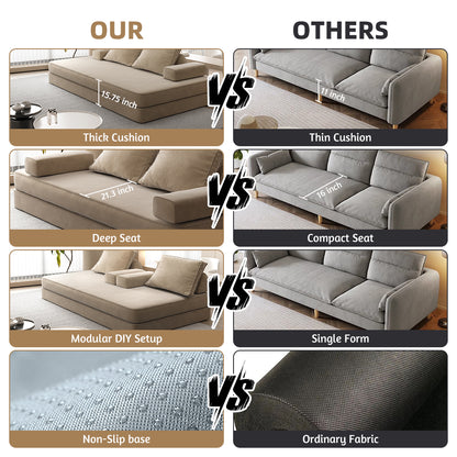 86.6"Multifunctional Convertible Sofa Bed with 2 Removable Backrests and 2 Pillows,Fuffy Chenille Fabric Sofa,Chaise Lounge,Game Pad,DIY Modern Upholstered Couch,Deep Seat Couch for Living Room,Office