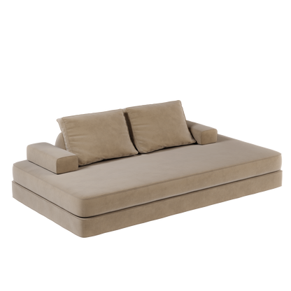 86.6"Multifunctional Convertible Sofa Bed with 2 Removable Backrests and 2 Pillows,Fuffy Chenille Fabric Sofa,Chaise Lounge,Game Pad,DIY Modern Upholstered Couch,Deep Seat Couch for Living Room,Office