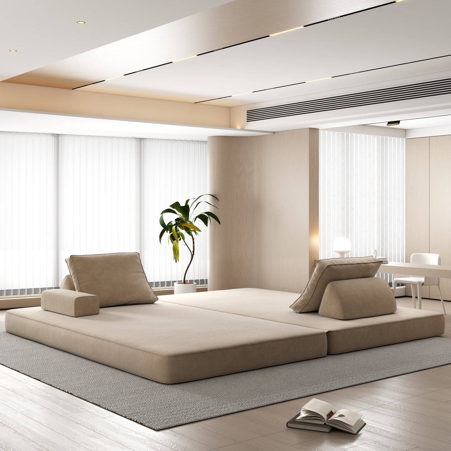 86.6"Multifunctional Convertible Sofa Bed with 2 Removable Backrests and 2 Pillows,Fuffy Chenille Fabric Sofa,Chaise Lounge,Game Pad,DIY Modern Upholstered Couch,Deep Seat Couch for Living Room,Office