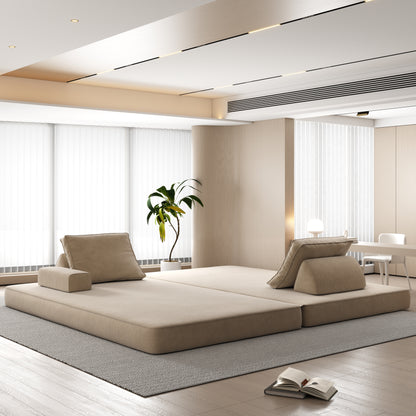 86.6"Multifunctional Convertible Sofa Bed with 2 Removable Backrests and 2 Pillows,Fuffy Chenille Fabric Sofa,Chaise Lounge,Game Pad,DIY Modern Upholstered Couch,Deep Seat Couch for Living Room,Office