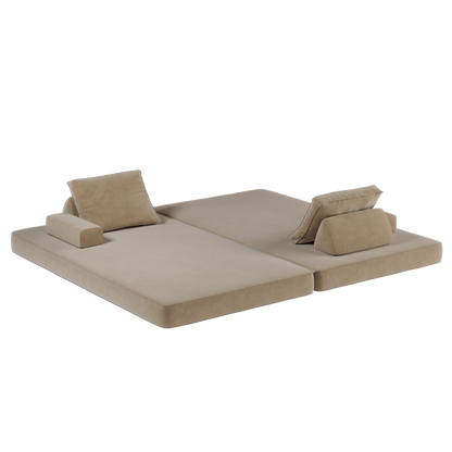 86.6"Multifunctional Convertible Sofa Bed with 2 Removable Backrests and 2 Pillows,Fuffy Chenille Fabric Sofa,Chaise Lounge,Game Pad,DIY Modern Upholstered Couch,Deep Seat Couch for Living Room,Office