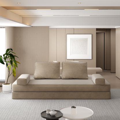 86.6"Multifunctional Convertible Sofa Bed with 2 Removable Backrests and 2 Pillows,Fuffy Chenille Fabric Sofa,Chaise Lounge,Game Pad,DIY Modern Upholstered Couch,Deep Seat Couch for Living Room,Office