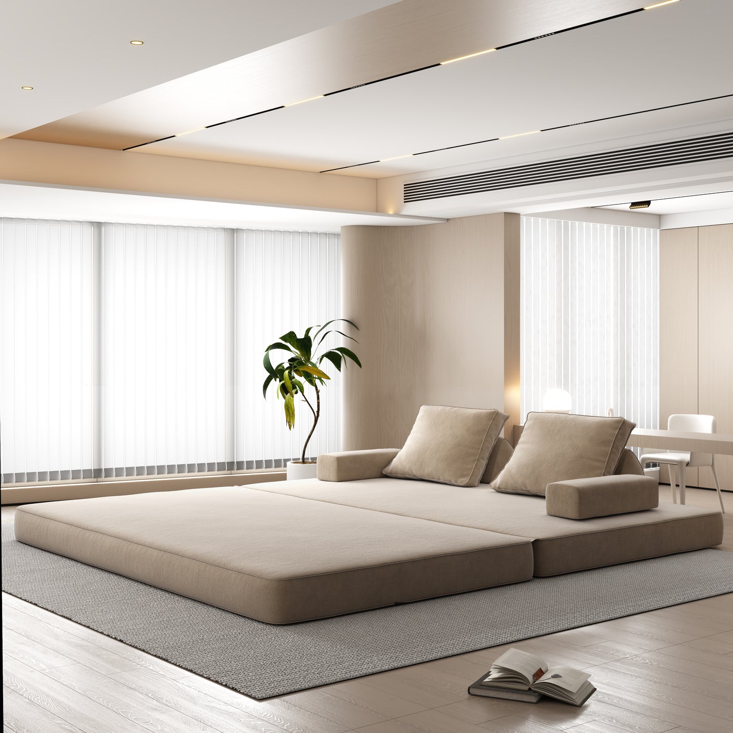 86.6"Multifunctional Convertible Sofa Bed with 2 Removable Backrests and 2 Pillows,Fuffy Chenille Fabric Sofa,Chaise Lounge,Game Pad,DIY Modern Upholstered Couch,Deep Seat Couch for Living Room,Office