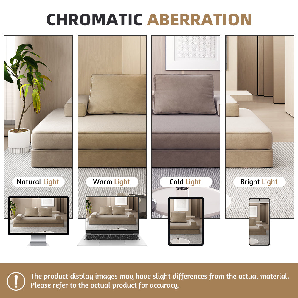 86.6"Multifunctional Convertible Sofa Bed with 2 Removable Backrests and 2 Pillows,Fuffy Chenille Fabric Sofa,Chaise Lounge,Game Pad,DIY Modern Upholstered Couch,Deep Seat Couch for Living Room,Office