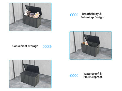 Outdoor Storage Box, 100 Gallon Metal Deck Box Built-in a Oxford Fabric Storage Bag, Lockable & Waterproof Outside Patio Storage Box - Gray