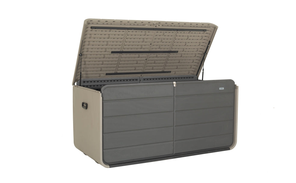 200 Gallon Plastic Deck Box, Large Patio Storage Box with Lock, Wheels & Waterproof Lid for Outdoor Cushions, Garden and Pool Supplies (Gray)