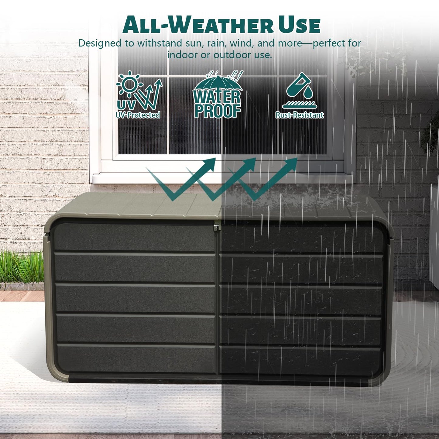 200 Gallon Plastic Deck Box, Large Patio Storage Box with Lock, Wheels & Waterproof Lid for Outdoor Cushions, Garden and Pool Supplies (Gray)