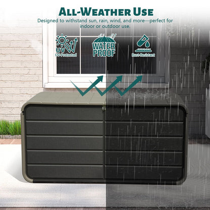 200 Gallon Plastic Deck Box, Large Patio Storage Box with Lock, Wheels & Waterproof Lid for Outdoor Cushions, Garden and Pool Supplies (Gray)