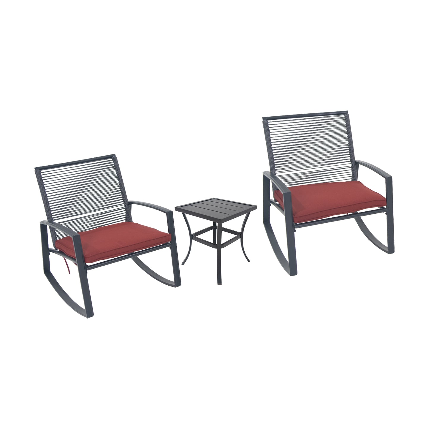 2-person Outdoor Patio Bistro Metal Rocking Conversation Set With Table
