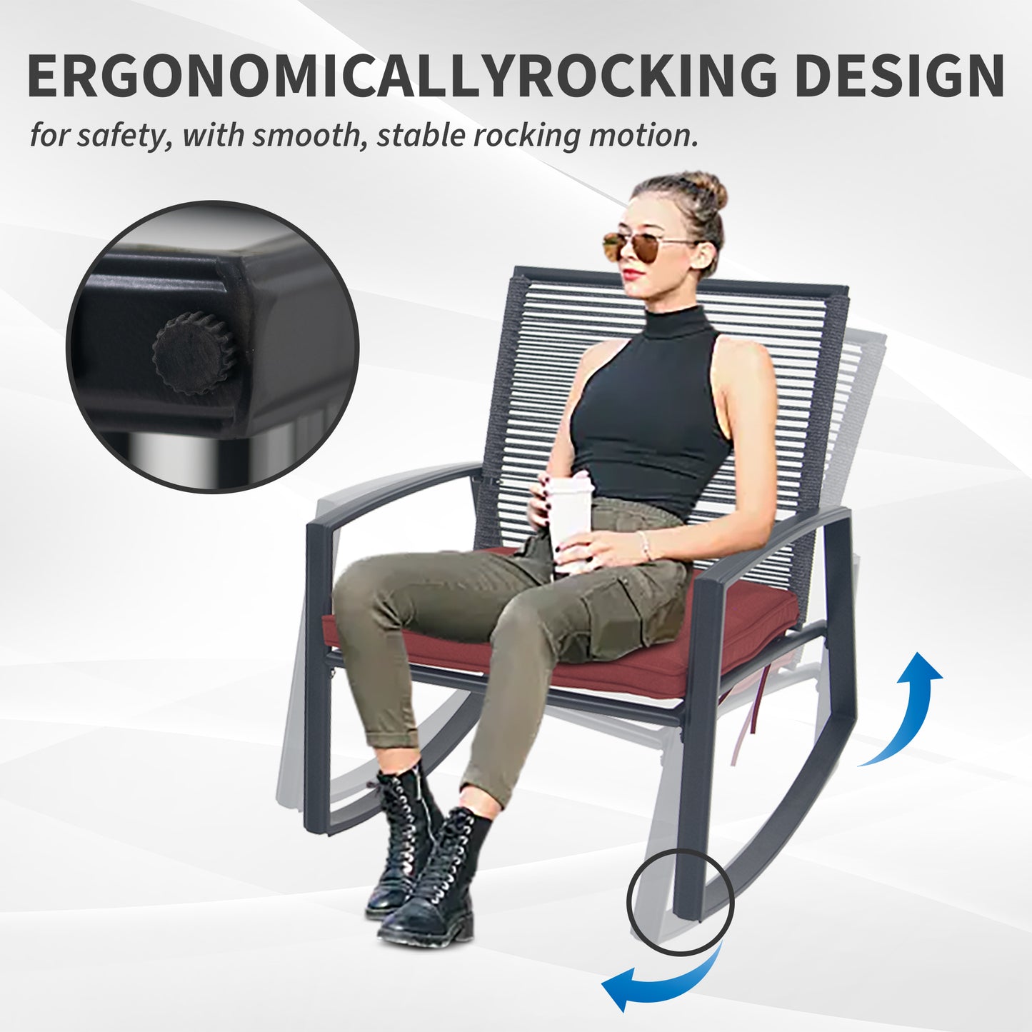 2-person Outdoor Patio Bistro Metal Rocking Conversation Set With Table