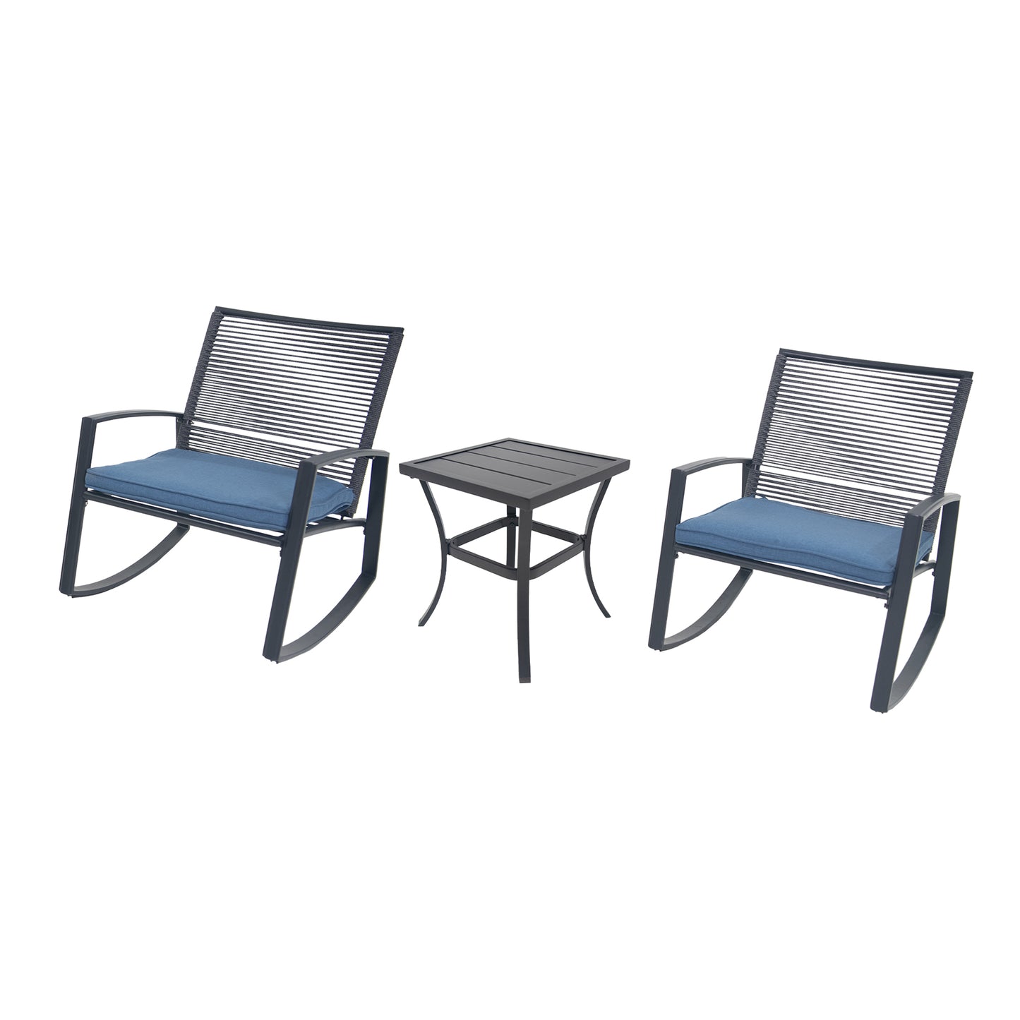 2-person Outdoor Patio Bistro Metal Rocking Conversation Set With Table
