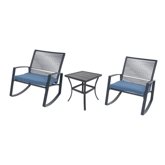 2-person Outdoor Patio Bistro Metal Rocking Conversation Set With Table