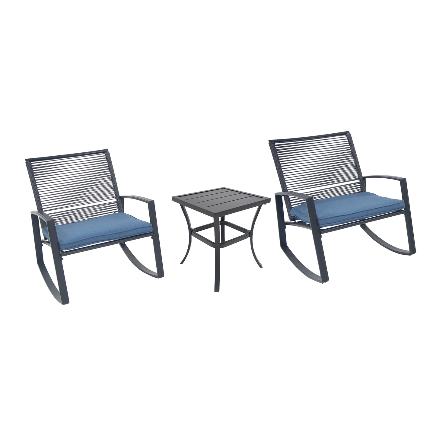 2-person Outdoor Patio Bistro Metal Rocking Conversation Set With Table