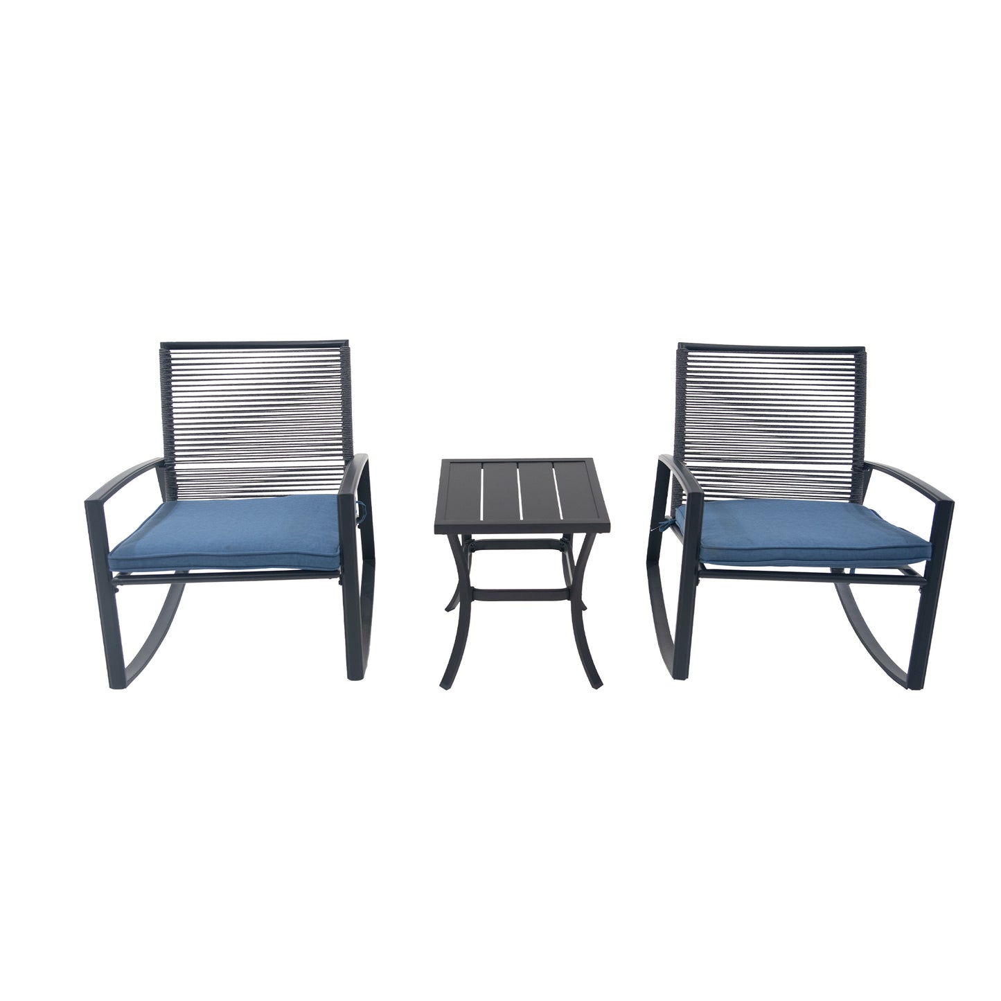 2-person Outdoor Patio Bistro Metal Rocking Conversation Set With Table