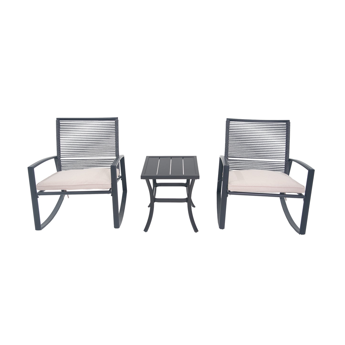 2-person Outdoor Patio Bistro Metal Rocking Conversation Set With Table