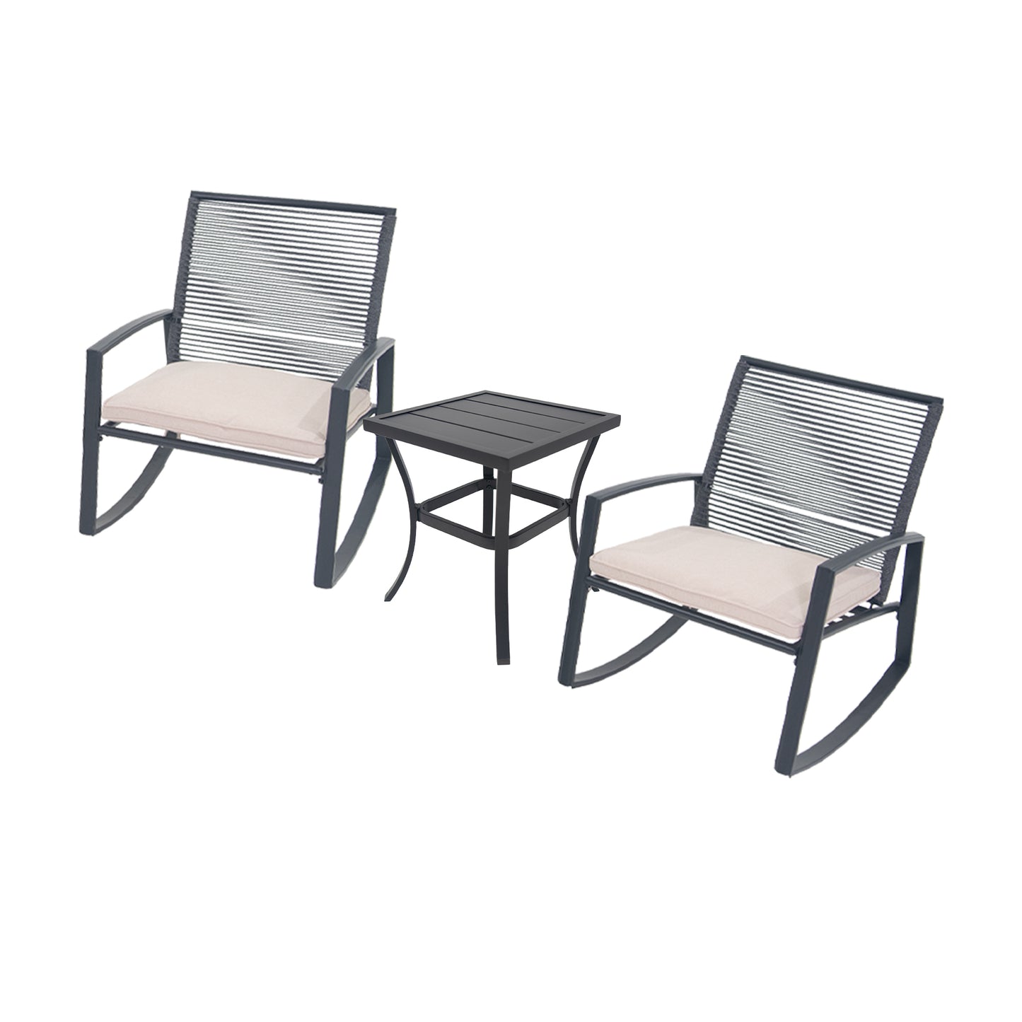 2-person Outdoor Patio Bistro Metal Rocking Conversation Set With Table