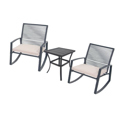 2-person Outdoor Patio Bistro Metal Rocking Conversation Set With Table