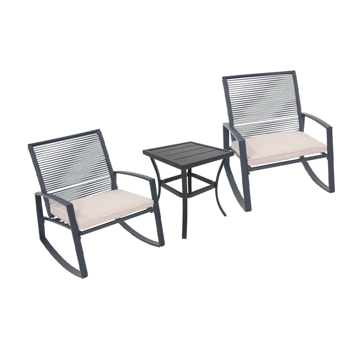 2-person Outdoor Patio Bistro Metal Rocking Conversation Set With Table