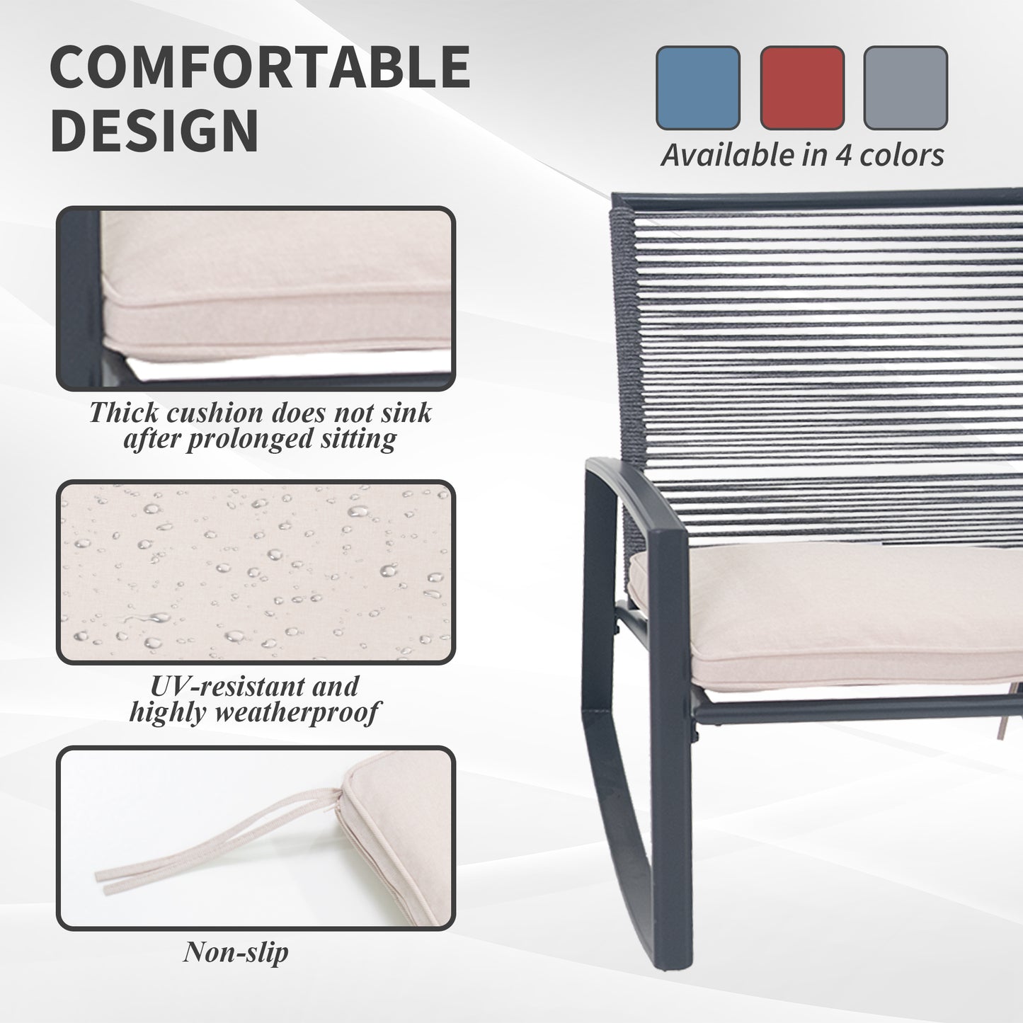 2-person Outdoor Patio Bistro Metal Rocking Conversation Set With Table