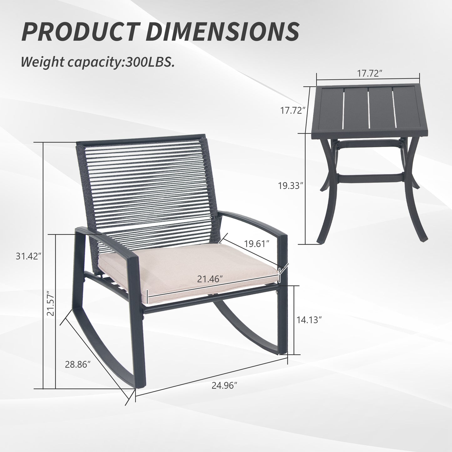 2-person Outdoor Patio Bistro Metal Rocking Conversation Set With Table