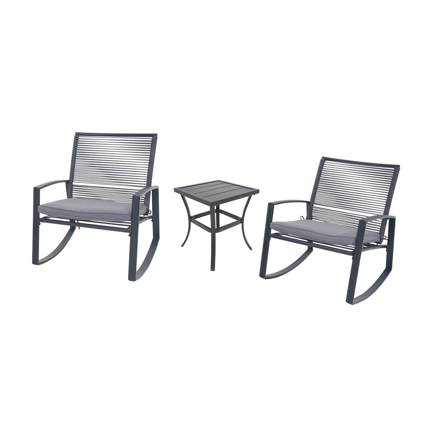 2-person Outdoor Patio Bistro Metal Rocking Conversation Set With Table