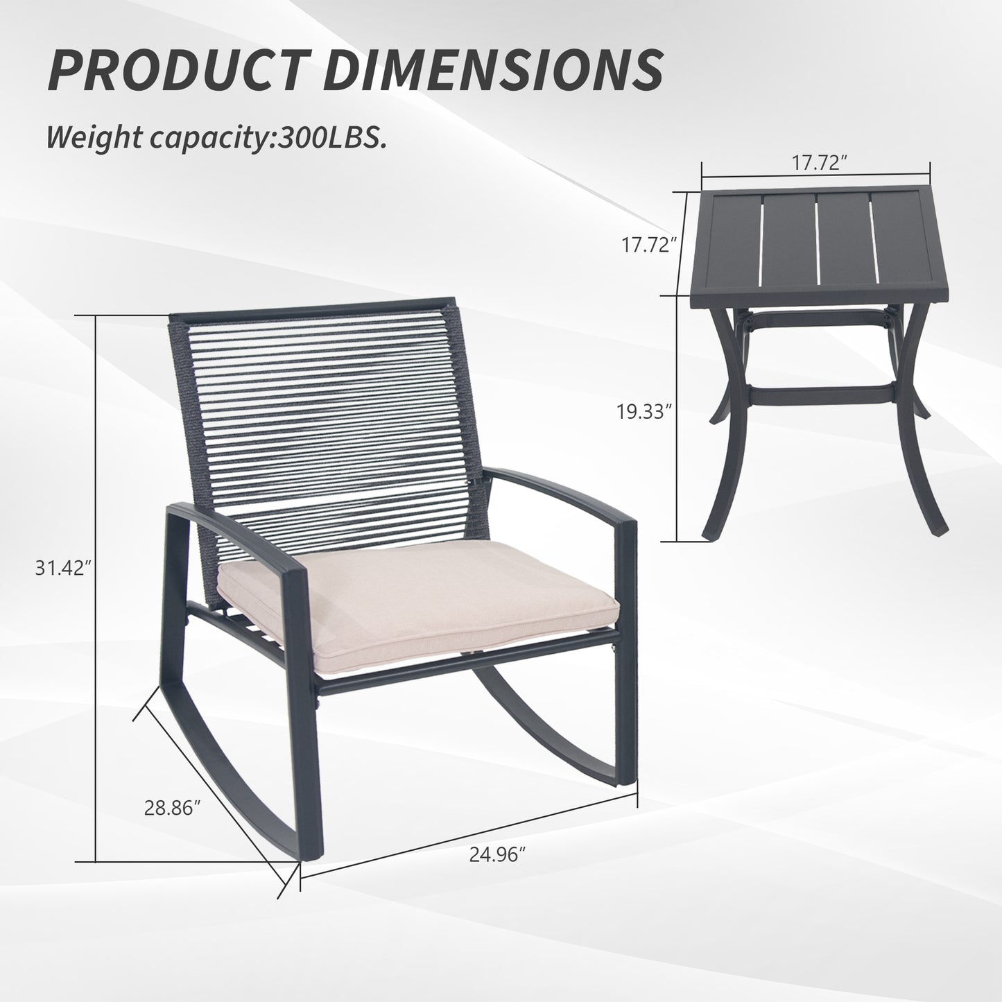 2-person Outdoor Patio Bistro Metal Rocking Conversation Set With Table