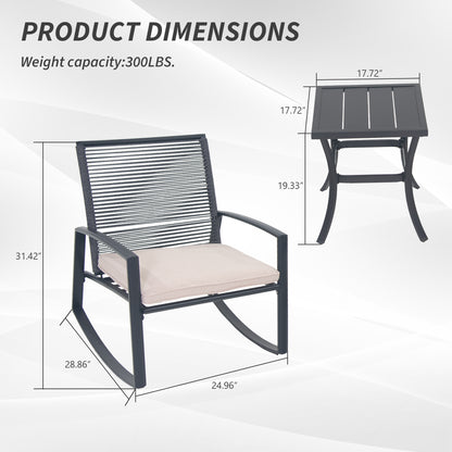 2-person Outdoor Patio Bistro Metal Rocking Conversation Set With Table