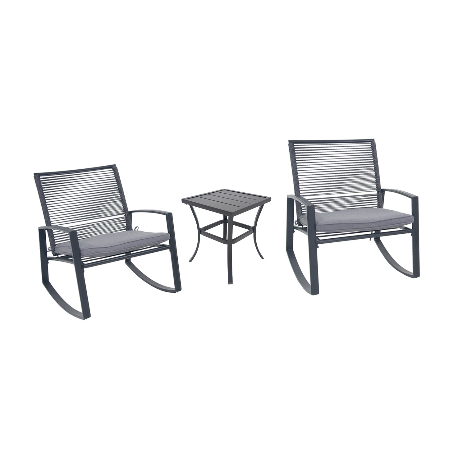 2-person Outdoor Patio Bistro Metal Rocking Conversation Set With Table