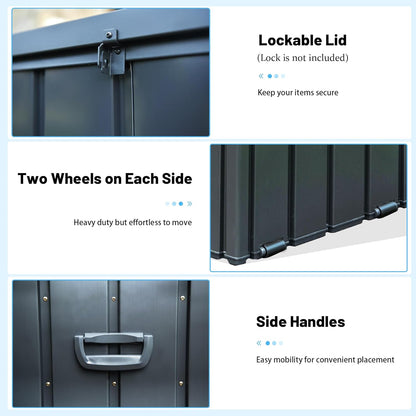 190 Gallon Metal Deck Box, Waterproof Steel Outdoor Box, Large Patio Furniture Storage Cabinet, Lockable Storage Bench for Porch Package Delivery, Pillows, Cushions, Pool, Tools, Backyard, Grey