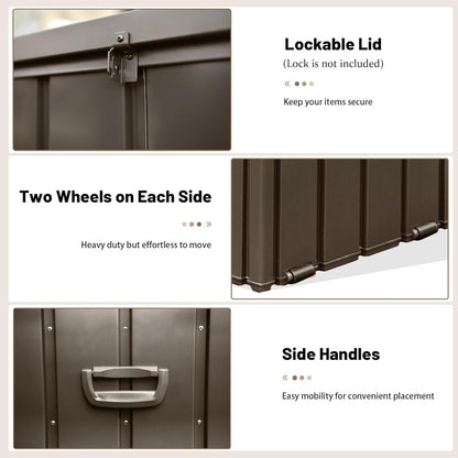 190 Gallon Metal Deck Box, Waterproof Steel Outdoor Box, Large Patio Furniture Storage Cabinet, Lockable Storage Bench for Porch Package Delivery, Pillows, Cushions, Pool, Tools, Backyard, Brown