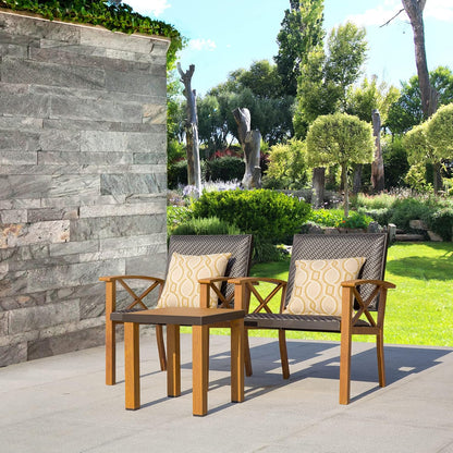 Patio Bistro Set 3 Pieces with Wood Grain Aluminum Wicker Padded Porch Chairs,Coffee Table,Outdoor Conversation Set with Beige Waterproof Pillows