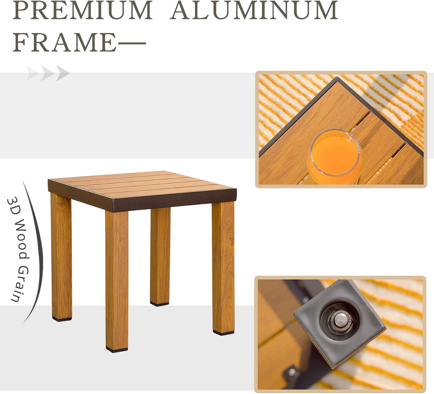 Patio Bistro Set 3 Pieces with Wood Grain Aluminum Wicker Padded Porch Chairs,Coffee Table,Outdoor Conversation Set with Beige Waterproof Pillows