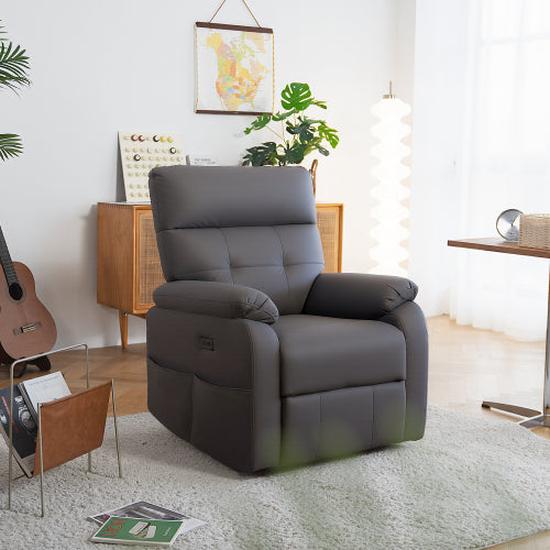 Power Zero Gravity Recliner Chair, Tech Cloth Reclining Chair with USB and Type-C Ports, Side Pocket, Oversized Recliner Chairs for Adults with Lumbar Support, Dark Grey