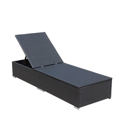 3-Piece Outdoor Patio Furniture Set Chaise Lounge, Patio Reclining Rattan Lounge Chair Chaise Couch Cushioned with Glass Coffee Table, Adjustable Back and Feet, Lounger Chair for Pool Garden, Blue