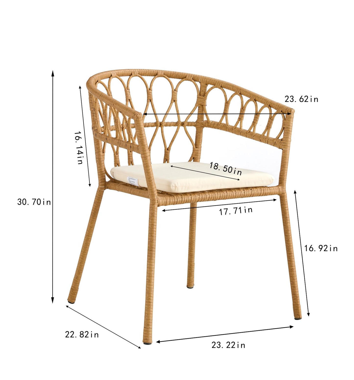 Outdoor dining set of 5, simple bamboo dinning table , PE ratten round table 110CM plastic wood top, Bamboo looking ratten base, 4 dinning chairs with cushion, stackable