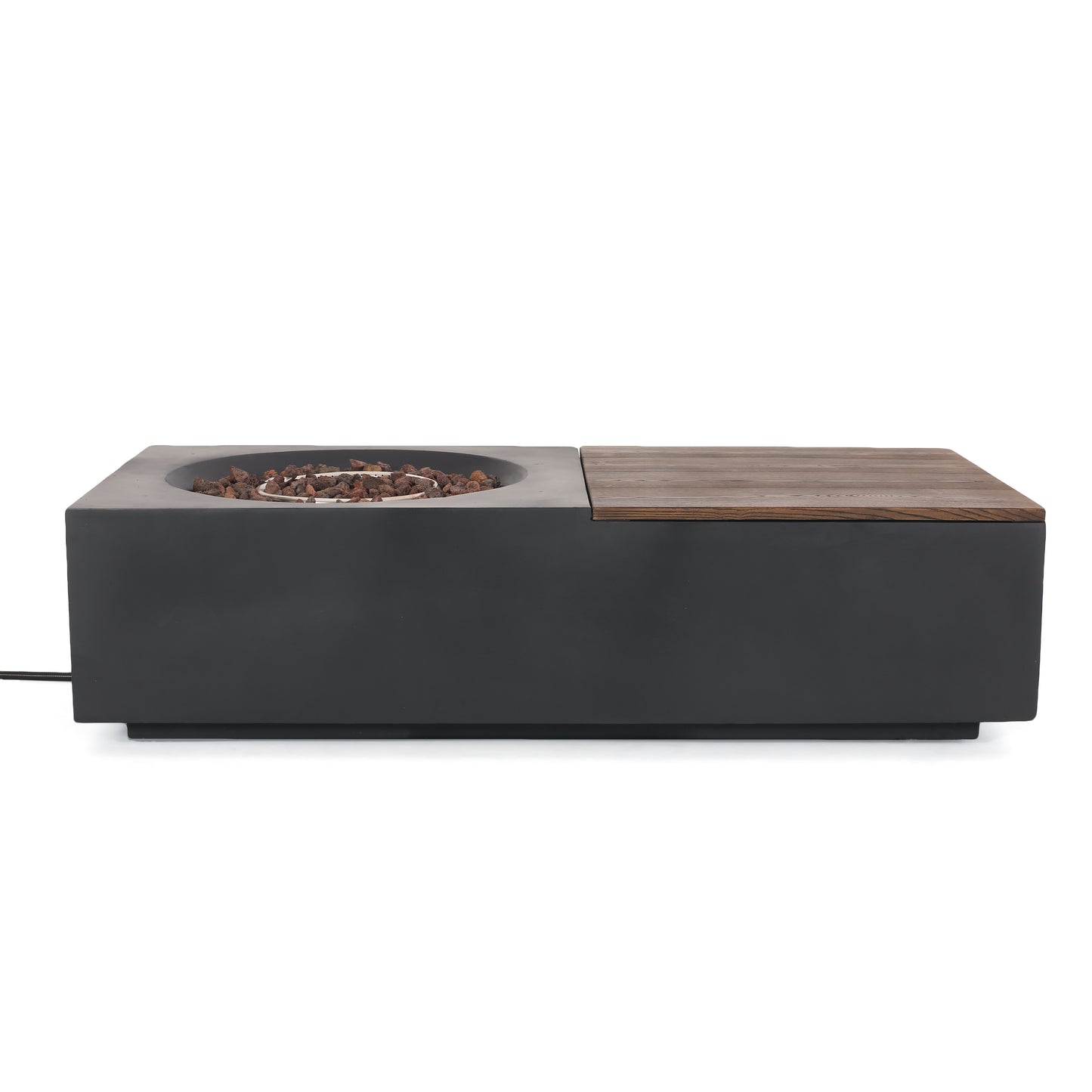 Outdoor 50,000 BTU Lightweight Concrete Rectangular Fire Pit Table with Storage, Dark Gray and Natural Brown (Tank Cover not Included)