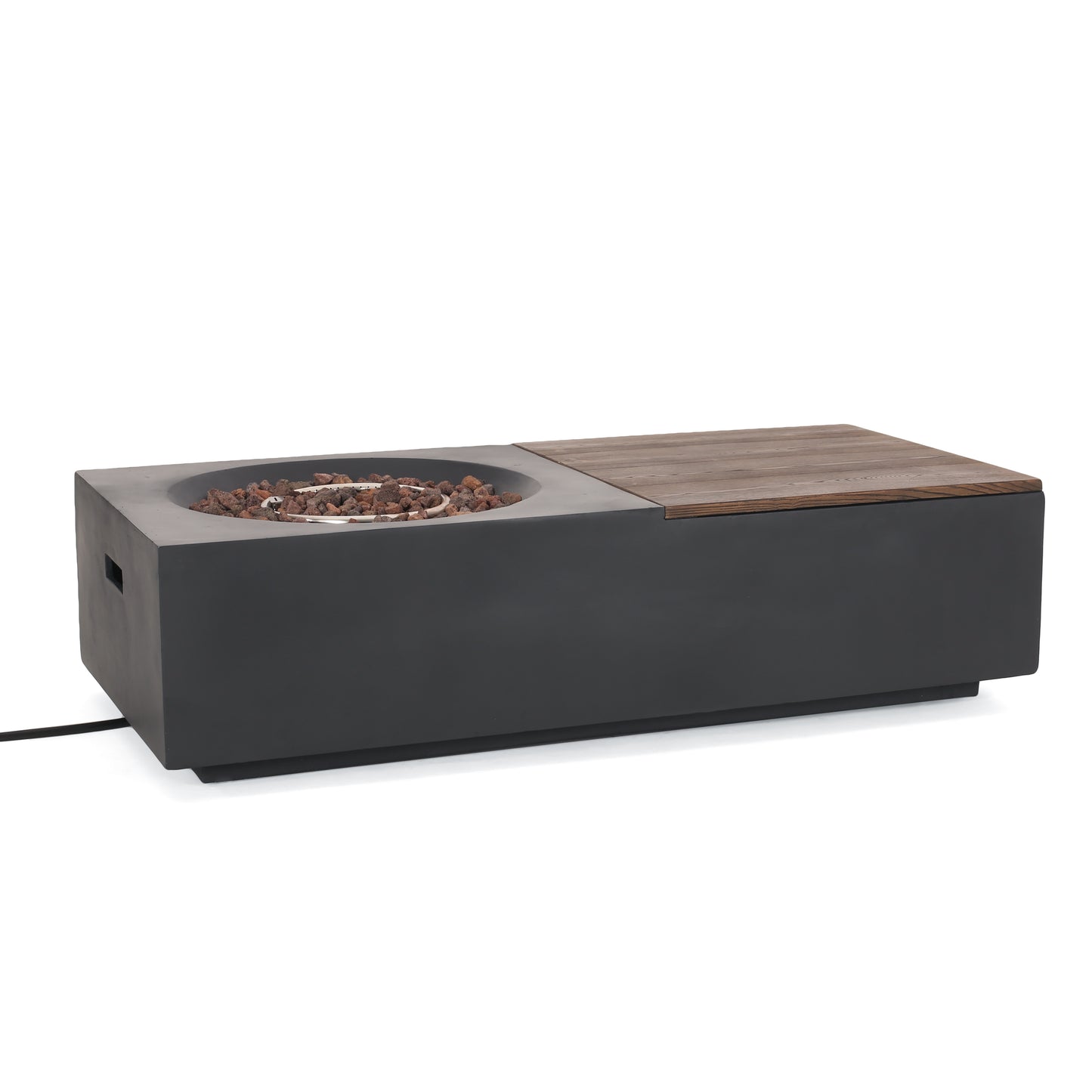 Outdoor 50,000 BTU Lightweight Concrete Rectangular Fire Pit Table with Storage, Dark Gray and Natural Brown (Tank Cover not Included)