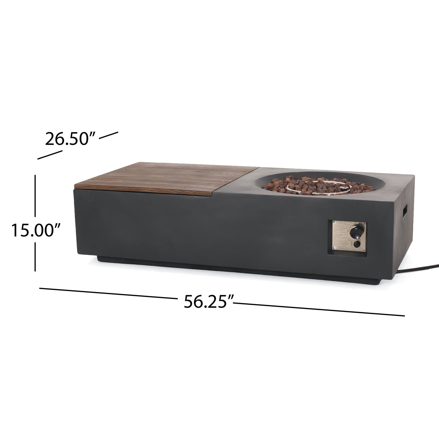 Outdoor 50,000 BTU Lightweight Concrete Rectangular Fire Pit Table with Storage, Dark Gray and Natural Brown (Tank Cover not Included)