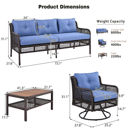 GO 4 Pieces Patio Furniture Set with Swivel Chairs, Outdoor Wicker Sofas for 5-person, Sectional Rattan Outdoor Conversation Set for Poolside Backyard Deck, Blue