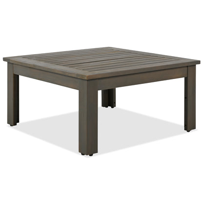 GO 4 Pieces Outdoor Acacia Wood Sofa Set, Woven Mesh Armrests, L-Shaped Patio Furniture Sofa Set with Coffee Table, Outdoor Conversation Set with Beige Cushions and Side Table