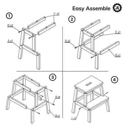 Acacia Wood Two Steps Stool Small Size Rectangle