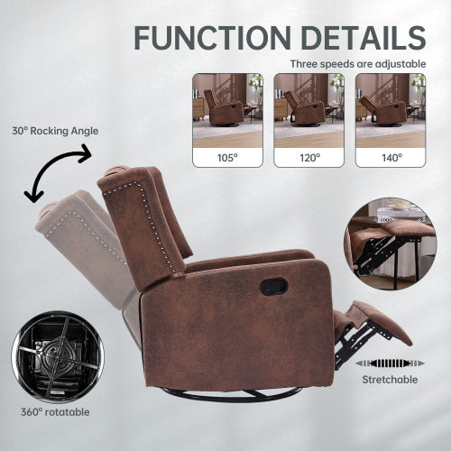 COOLMORE Rocking Recliner Chair,360 Degree Swivel Nursery Rocking Chair,Glider Chair,Modern Small Rocking Swivel Recliner Chair for Bedroom,Living Room Chair Home Theater Seat (Coffee)