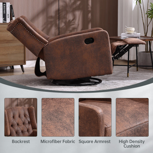 COOLMORE Rocking Recliner Chair,360 Degree Swivel Nursery Rocking Chair,Glider Chair,Modern Small Rocking Swivel Recliner Chair for Bedroom,Living Room Chair Home Theater Seat (Coffee)