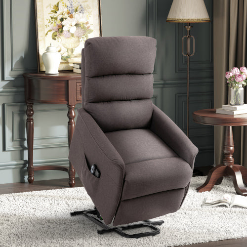 Electric Power Lift Recliner Chair for Elderly, Fabric Lift Chair with Remote Control, Side Pockets for Living Room, Brown