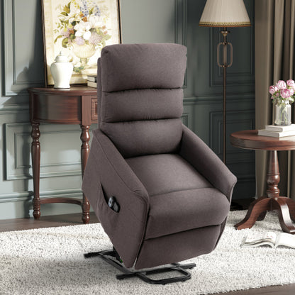 Electric Power Lift Recliner Chair for Elderly, Fabric Lift Chair with Remote Control, Side Pockets for Living Room, Brown