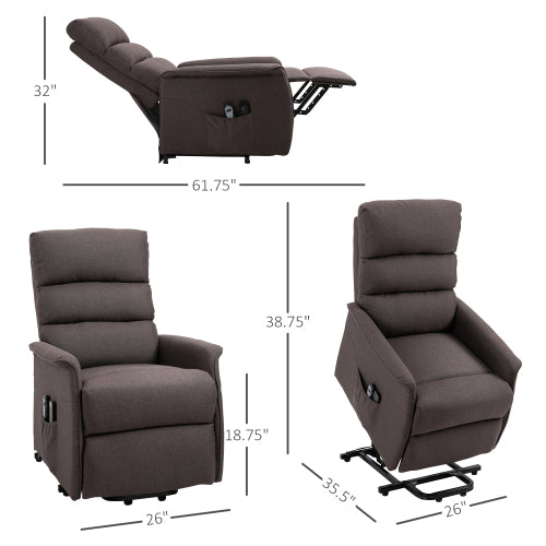 Electric Power Lift Recliner Chair for Elderly, Fabric Lift Chair with Remote Control, Side Pockets for Living Room, Brown