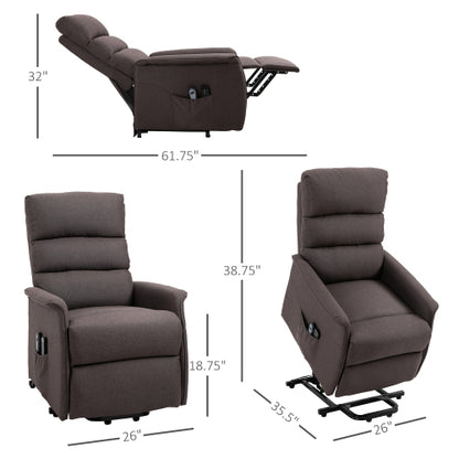 Electric Power Lift Recliner Chair for Elderly, Fabric Lift Chair with Remote Control, Side Pockets for Living Room, Brown